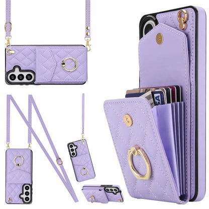Rhombic Texture Card Bag Phone Case with Long Lanyard, For Samsung Galaxy S26+ 5G, For Samsung Galaxy S26 Ultra 5G, For Samsung Galaxy S26 5G, For Samsung Galaxy S25 Edge 5G, For Samsung Galaxy S24 Ultra 5G, For Samsung Galaxy S24+ 5G                  ...