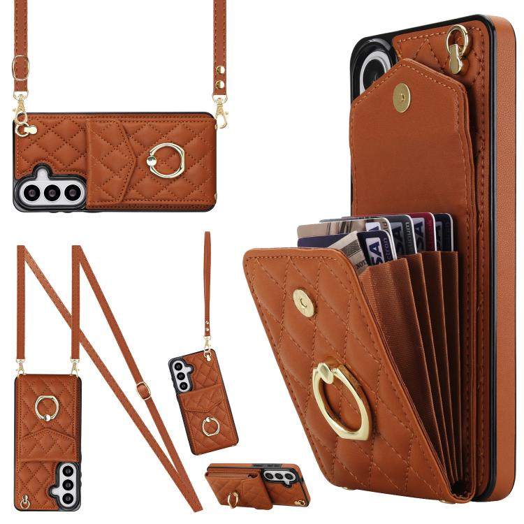 Rhombic Texture Card Bag Phone Case with Long Lanyard, For Samsung Galaxy S26+ 5G, For Samsung Galaxy S26 Ultra 5G, For Samsung Galaxy S26 5G, For Samsung Galaxy S25 Edge 5G, For Samsung Galaxy S24 Ultra 5G, For Samsung Galaxy S24+ 5G                  ...