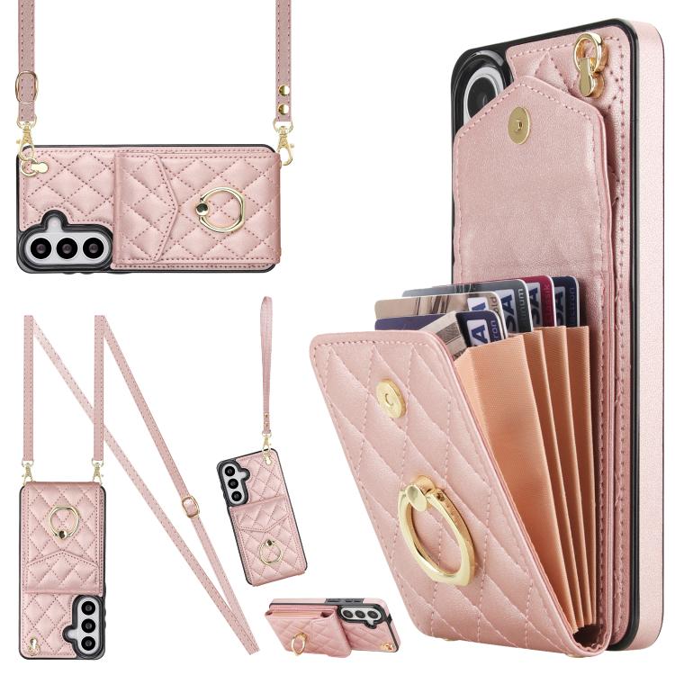 Rhombic Texture Card Bag Phone Case with Long Lanyard, For Samsung Galaxy S26+ 5G, For Samsung Galaxy S26 Ultra 5G, For Samsung Galaxy S26 5G, For Samsung Galaxy S25 Edge 5G, For Samsung Galaxy S24 Ultra 5G, For Samsung Galaxy S24+ 5G                  ...