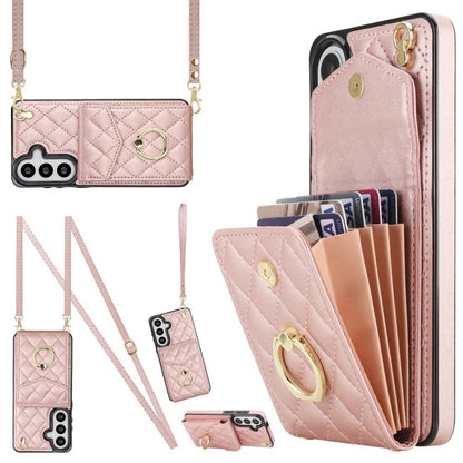 Rhombic Texture Card Bag Phone Case with Long Lanyard, For Samsung Galaxy S26+ 5G, For Samsung Galaxy S26 Ultra 5G, For Samsung Galaxy S26 5G, For Samsung Galaxy S25 Edge 5G, For Samsung Galaxy S24 Ultra 5G, For Samsung Galaxy S24+ 5G                  ...