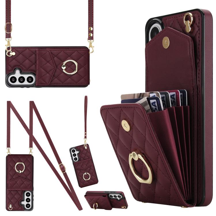 Rhombic Texture Card Bag Phone Case with Long Lanyard, For Samsung Galaxy S26+ 5G, For Samsung Galaxy S26 Ultra 5G, For Samsung Galaxy S26 5G, For Samsung Galaxy S25 Edge 5G, For Samsung Galaxy S24 Ultra 5G, For Samsung Galaxy S24+ 5G                  ...