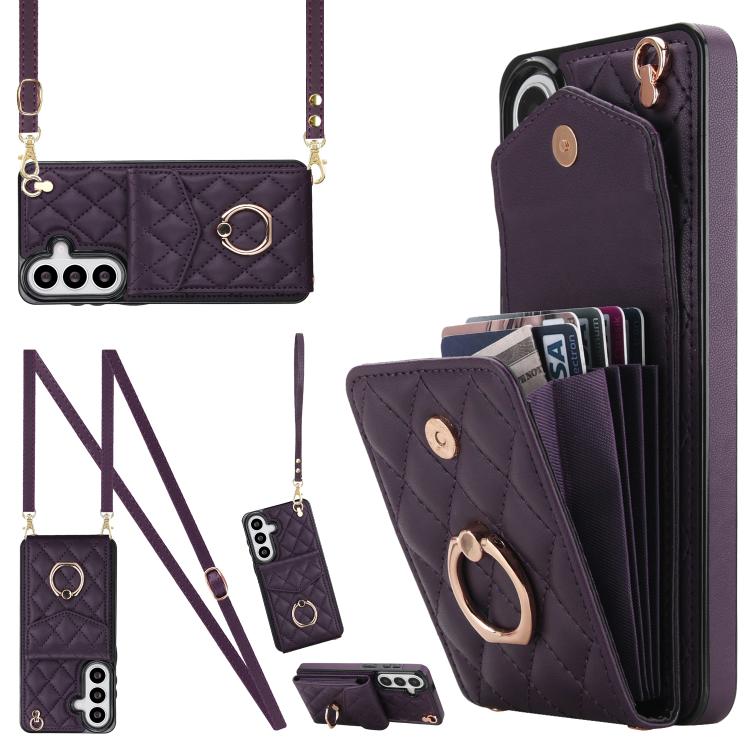 Rhombic Texture Card Bag Phone Case with Long Lanyard, For Samsung Galaxy S26+ 5G, For Samsung Galaxy S26 Ultra 5G, For Samsung Galaxy S26 5G, For Samsung Galaxy S25 Edge 5G, For Samsung Galaxy S24 Ultra 5G, For Samsung Galaxy S24+ 5G                  ...