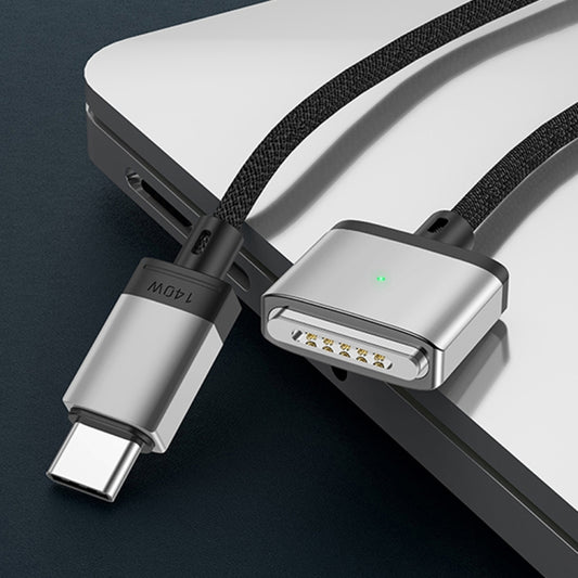 Câble de charge magnétique USB-C vers MagSafe 3 140 W, argent, bleu