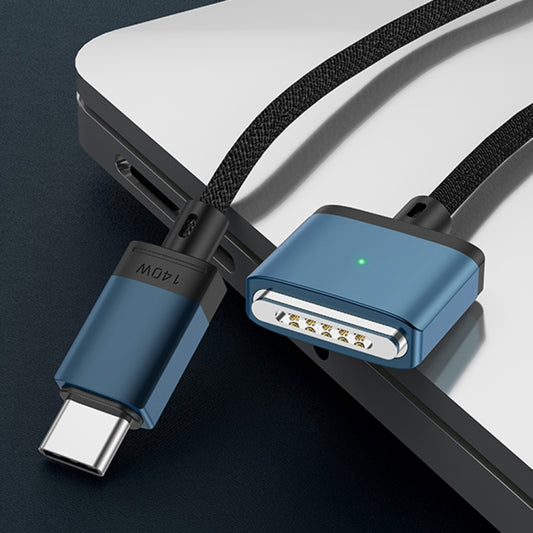 Câble de charge magnétique USB-C vers MagSafe 3 140 W, argent, bleu