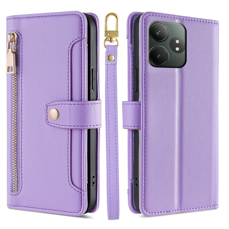 Sheep Texture Cross-body Zipper Wallet Leather Phone Case, For Realme 14 Pro 5G Global, For Realme C75 4G / 14x 5G Global, For Realme 13 Pro 5G, For Realme C61 4G, For Realme GT Neo6 SE, For Realme 12 5G, For Realme 12+ 5G, For Realme 12 Pro 5G        ...
