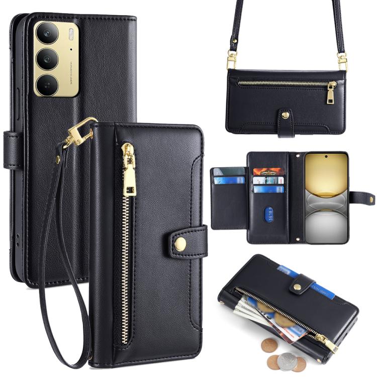 Sheep Texture Cross-body Zipper Wallet Leather Phone Case, For Realme 14 Pro 5G Global, For Realme C75 4G / 14x 5G Global, For Realme 13 Pro 5G, For Realme C61 4G, For Realme GT Neo6 SE, For Realme 12 5G, For Realme 12+ 5G, For Realme 12 Pro 5G        ...