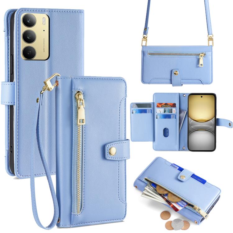Sheep Texture Cross-body Zipper Wallet Leather Phone Case, For Realme 14 Pro 5G Global, For Realme C75 4G / 14x 5G Global, For Realme 13 Pro 5G, For Realme C61 4G, For Realme GT Neo6 SE, For Realme 12 5G, For Realme 12+ 5G, For Realme 12 Pro 5G        ...