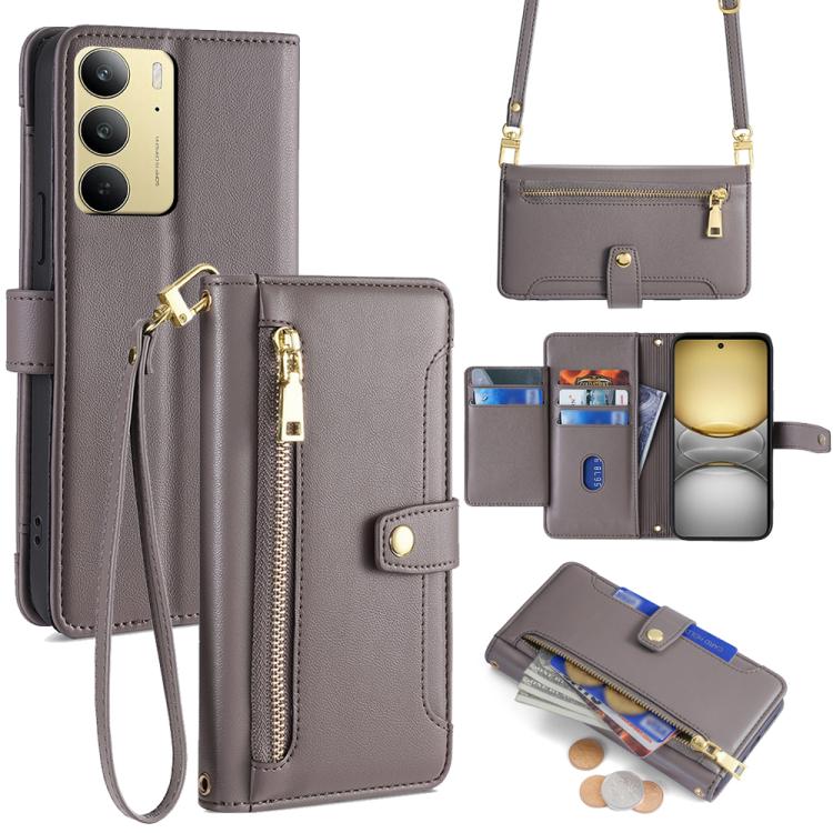 Sheep Texture Cross-body Zipper Wallet Leather Phone Case, For Realme 14 Pro 5G Global, For Realme C75 4G / 14x 5G Global, For Realme 13 Pro 5G, For Realme C61 4G, For Realme GT Neo6 SE, For Realme 12 5G, For Realme 12+ 5G, For Realme 12 Pro 5G        ...