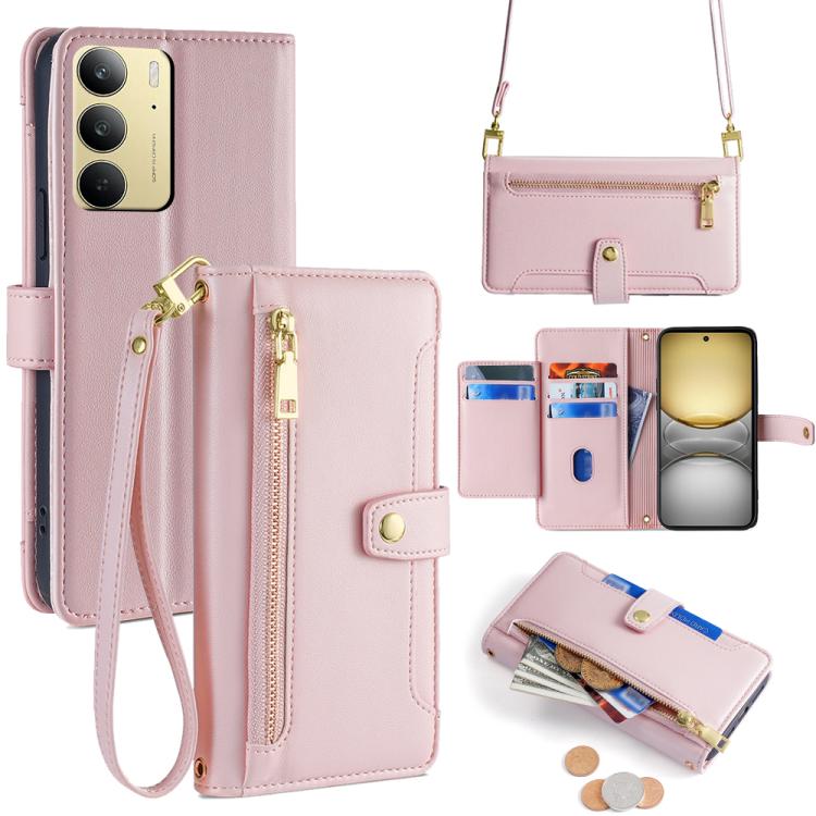 Sheep Texture Cross-body Zipper Wallet Leather Phone Case, For Realme 14 Pro 5G Global, For Realme C75 4G / 14x 5G Global, For Realme 13 Pro 5G, For Realme C61 4G, For Realme GT Neo6 SE, For Realme 12 5G, For Realme 12+ 5G, For Realme 12 Pro 5G        ...