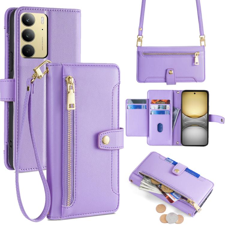 Sheep Texture Cross-body Zipper Wallet Leather Phone Case, For Realme 14 Pro 5G Global, For Realme C75 4G / 14x 5G Global, For Realme 13 Pro 5G, For Realme C61 4G, For Realme GT Neo6 SE, For Realme 12 5G, For Realme 12+ 5G, For Realme 12 Pro 5G        ...