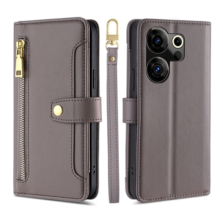Sheep Texture Cross-body Zipper Wallet Leather Phone Case, For Tecno Spark 30 4G, For Tecno Pova 6 Neo 5G, For Tecno Camon 30 Premier 5G, For Tecno Camon 30 Pro 5G, For Tecno Camon 30, For Tecno Spark Go 2024, For Tecno Pova 5 Pro, For Tecno Pova Neo 3...