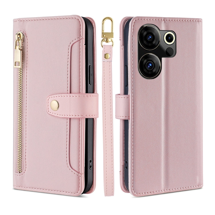 Sheep Texture Cross-body Zipper Wallet Leather Phone Case, For Tecno Spark 30 4G, For Tecno Pova 6 Neo 5G, For Tecno Camon 30 Premier 5G, For Tecno Camon 30 Pro 5G, For Tecno Camon 30, For Tecno Spark Go 2024, For Tecno Pova 5 Pro, For Tecno Pova Neo 3...