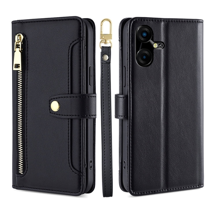 Sheep Texture Cross-body Zipper Wallet Leather Phone Case, For Tecno Spark 30 4G, For Tecno Pova 6 Neo 5G, For Tecno Camon 30 Premier 5G, For Tecno Camon 30 Pro 5G, For Tecno Camon 30, For Tecno Spark Go 2024, For Tecno Pova 5 Pro, For Tecno Pova Neo 3...