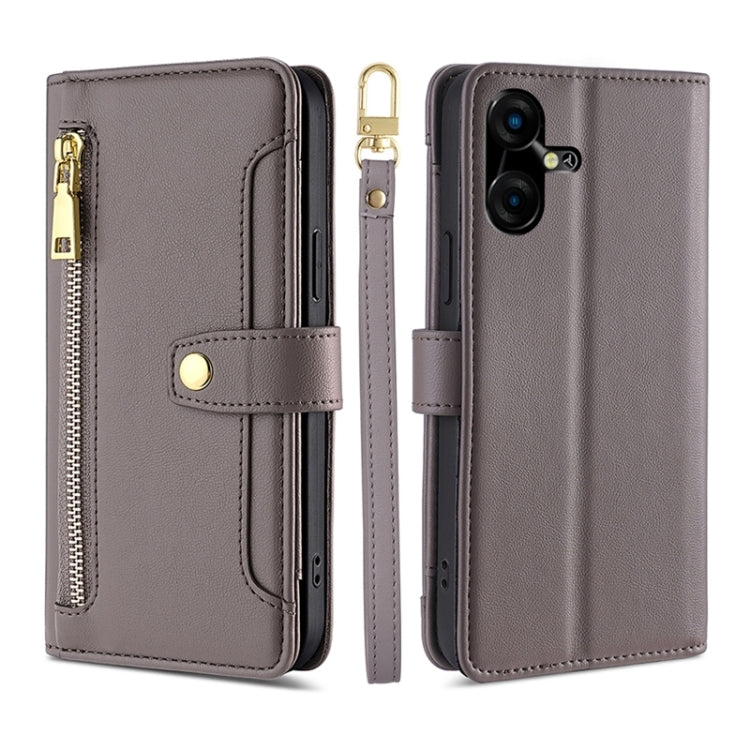 Sheep Texture Cross-body Zipper Wallet Leather Phone Case, For Tecno Spark 30 4G, For Tecno Pova 6 Neo 5G, For Tecno Camon 30 Premier 5G, For Tecno Camon 30 Pro 5G, For Tecno Camon 30, For Tecno Spark Go 2024, For Tecno Pova 5 Pro, For Tecno Pova Neo 3...