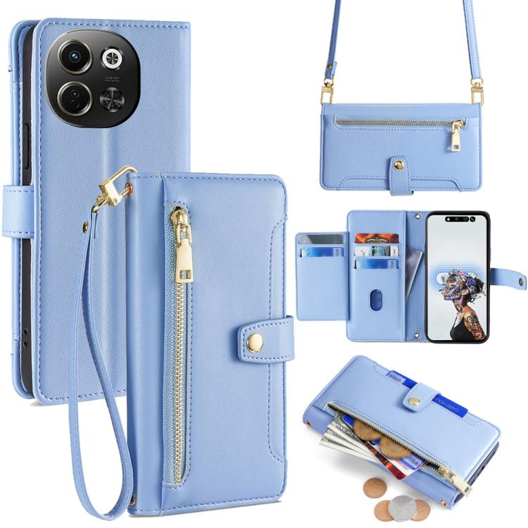 Sheep Texture Cross-body Zipper Wallet Leather Phone Case, For Tecno Spark 30 4G, For Tecno Pova 6 Neo 5G, For Tecno Camon 30 Premier 5G, For Tecno Camon 30 Pro 5G, For Tecno Camon 30, For Tecno Spark Go 2024, For Tecno Pova 5 Pro, For Tecno Pova Neo 3...