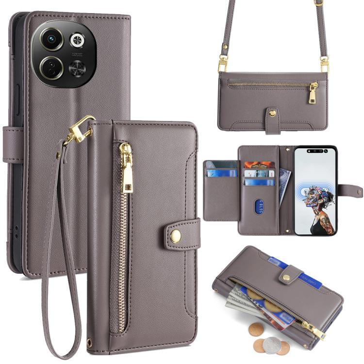 Sheep Texture Cross-body Zipper Wallet Leather Phone Case, For Tecno Spark 30 4G, For Tecno Pova 6 Neo 5G, For Tecno Camon 30 Premier 5G, For Tecno Camon 30 Pro 5G, For Tecno Camon 30, For Tecno Spark Go 2024, For Tecno Pova 5 Pro, For Tecno Pova Neo 3...