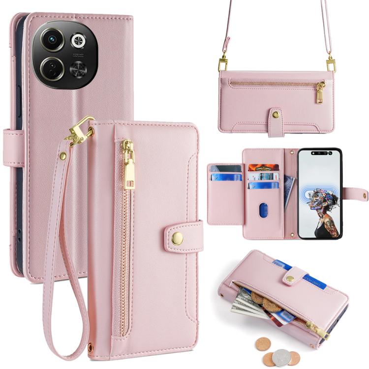 Sheep Texture Cross-body Zipper Wallet Leather Phone Case, For Tecno Spark 30 4G, For Tecno Pova 6 Neo 5G, For Tecno Camon 30 Premier 5G, For Tecno Camon 30 Pro 5G, For Tecno Camon 30, For Tecno Spark Go 2024, For Tecno Pova 5 Pro, For Tecno Pova Neo 3...
