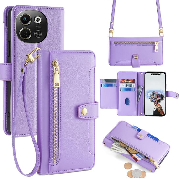 Sheep Texture Cross-body Zipper Wallet Leather Phone Case, For Tecno Spark 30 4G, For Tecno Pova 6 Neo 5G, For Tecno Camon 30 Premier 5G, For Tecno Camon 30 Pro 5G, For Tecno Camon 30, For Tecno Spark Go 2024, For Tecno Pova 5 Pro, For Tecno Pova Neo 3...