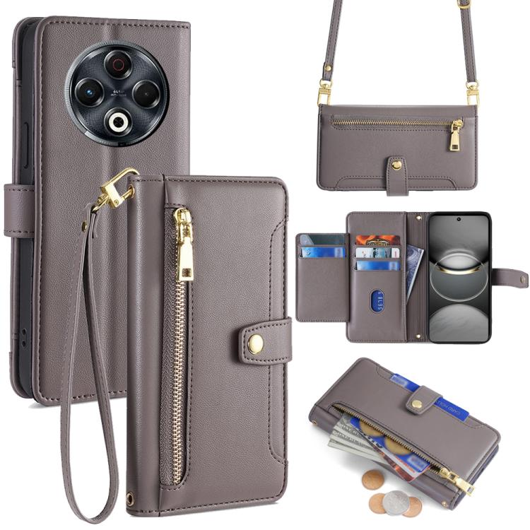 Sheep Texture Cross-body Zipper Wallet Leather Phone Case, For Tecno Spark 30 4G, For Tecno Pova 6 Neo 5G, For Tecno Camon 30 Premier 5G, For Tecno Camon 30 Pro 5G, For Tecno Camon 30, For Tecno Spark Go 2024, For Tecno Pova 5 Pro, For Tecno Pova Neo 3...