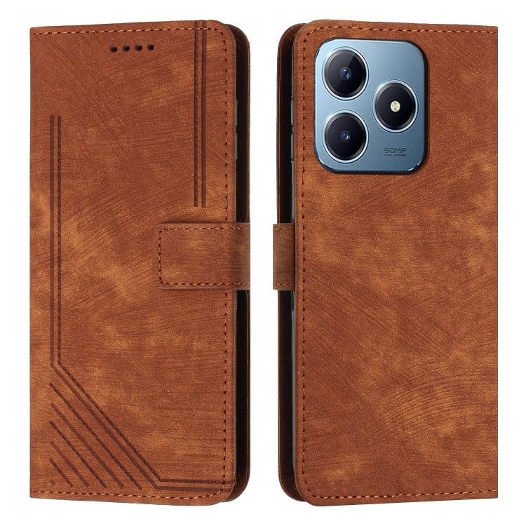 Skin Feel Stripe Pattern Leather Phone Case with Lanyard, For Realme 16T 5G, For Realme P4 Power 5G, For Realme 16 5G, For Realme 16 Pro+ 5G, For Realme 16 Pro 5G, For Realme C85 5G / 15x 5G India, For Realme C85 Pro 4G, For Realme 15T 5G              ...