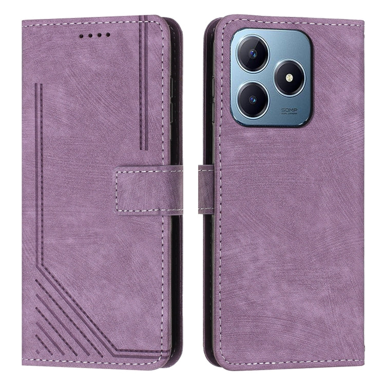 Skin Feel Stripe Pattern Leather Phone Case with Lanyard, For Realme 16T 5G, For Realme P4 Power 5G, For Realme 16 5G, For Realme 16 Pro+ 5G, For Realme 16 Pro 5G, For Realme C85 5G / 15x 5G India, For Realme C85 Pro 4G, For Realme 15T 5G              ...