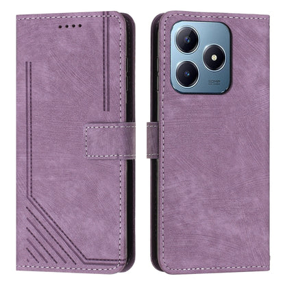 Skin Feel Stripe Pattern Leather Phone Case with Lanyard, For Realme 16T 5G, For Realme P4 Power 5G, For Realme 16 5G, For Realme 16 Pro+ 5G, For Realme 16 Pro 5G, For Realme C85 5G / 15x 5G India, For Realme C85 Pro 4G, For Realme 15T 5G              ...