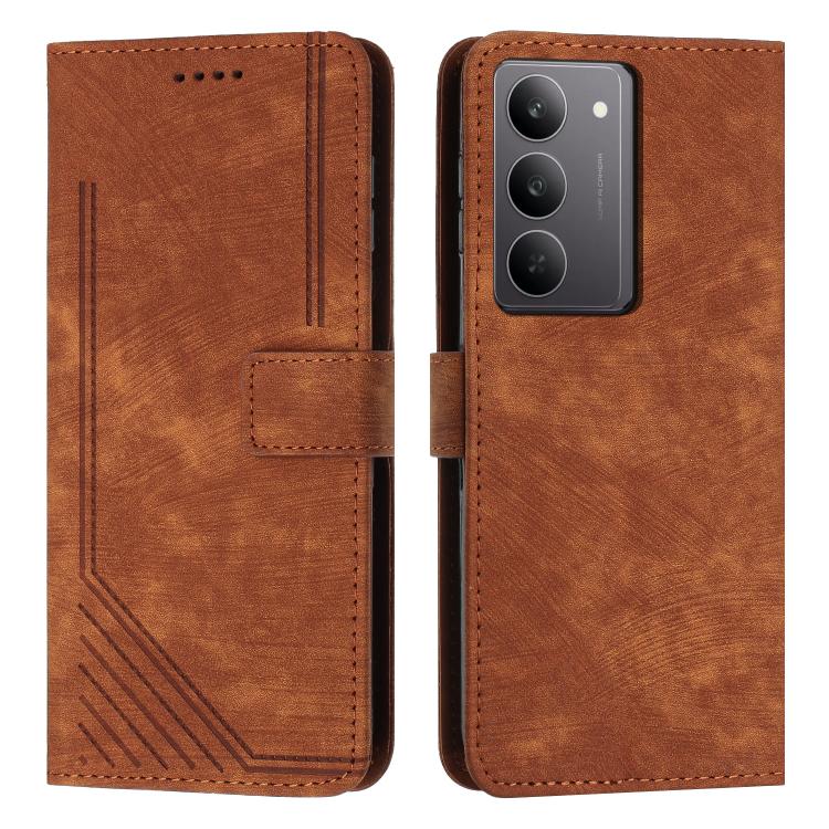 Skin Feel Stripe Pattern Leather Phone Case with Lanyard, For Realme 16T 5G, For Realme P4 Power 5G, For Realme 16 5G, For Realme 16 Pro+ 5G, For Realme 16 Pro 5G, For Realme C85 5G / 15x 5G India, For Realme C85 Pro 4G, For Realme 15T 5G              ...