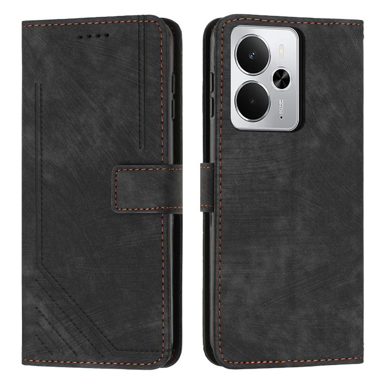 Skin Feel Stripe Pattern Leather Phone Case with Lanyard, For Realme 16T 5G, For Realme P4 Power 5G, For Realme 16 5G, For Realme 16 Pro+ 5G, For Realme 16 Pro 5G, For Realme C85 5G / 15x 5G India, For Realme C85 Pro 4G, For Realme 15T 5G              ...