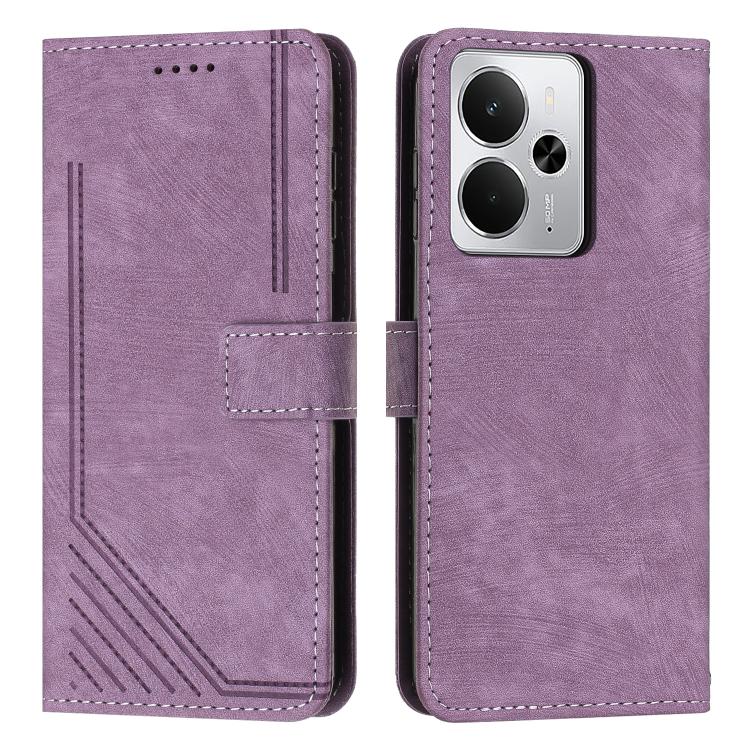 Skin Feel Stripe Pattern Leather Phone Case with Lanyard, For Realme 16T 5G, For Realme P4 Power 5G, For Realme 16 5G, For Realme 16 Pro+ 5G, For Realme 16 Pro 5G, For Realme C85 5G / 15x 5G India, For Realme C85 Pro 4G, For Realme 15T 5G              ...
