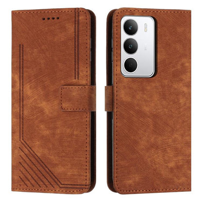 Skin Feel Stripe Pattern Leather Phone Case with Lanyard, For Realme 16T 5G, For Realme P4 Power 5G, For Realme 16 5G, For Realme 16 Pro+ 5G, For Realme 16 Pro 5G, For Realme C85 5G / 15x 5G India, For Realme C85 Pro 4G, For Realme 15T 5G              ...