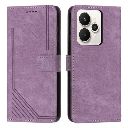 Skin Feel Stripe Pattern Leather Phone Case with Lanyard, For Realme 16T 5G, For Realme P4 Power 5G, For Realme 16 5G, For Realme 16 Pro+ 5G, For Realme 16 Pro 5G, For Realme C85 5G / 15x 5G India, For Realme C85 Pro 4G, For Realme 15T 5G              ...