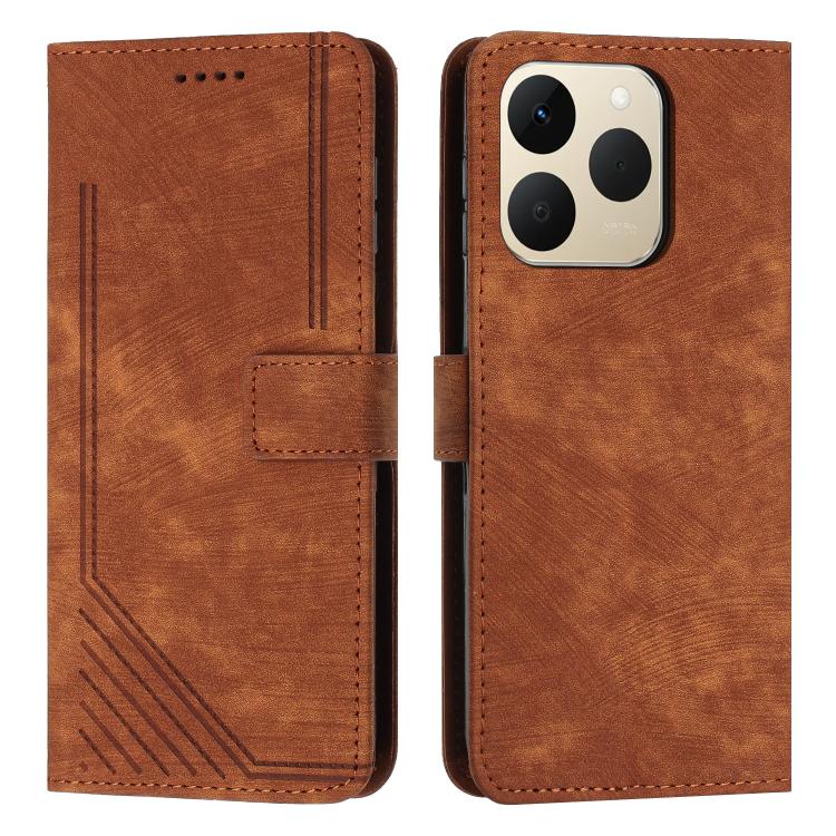 Skin Feel Stripe Pattern Leather Phone Case with Lanyard, For Realme 16T 5G, For Realme P4 Power 5G, For Realme 16 5G, For Realme 16 Pro+ 5G, For Realme 16 Pro 5G, For Realme C85 5G / 15x 5G India, For Realme C85 Pro 4G, For Realme 15T 5G              ...