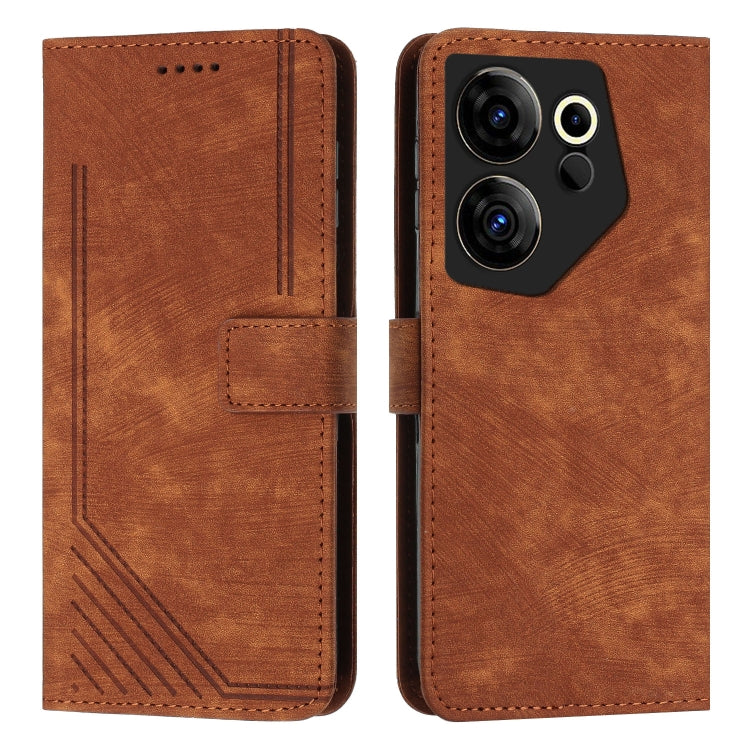 Skin Feel Stripe Pattern Leather Phone Case with Lanyard, For Tecno Camon 20 Premier, For Tecno Pova Neo 3, For Tecno Pova 5 4G, For Tecno Camon 20 Pro 5G, For Tecno Camon 20/Camon 20 Pro 4G