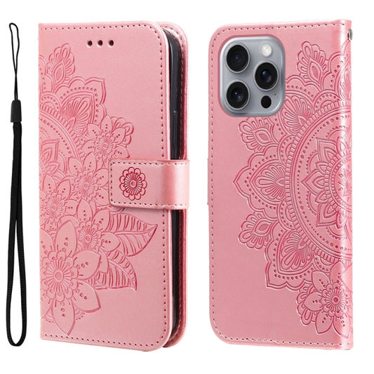 Seven-petal Flowers Embossing Leather Phone Case, For iPhone 16 Pro Max, For iPhone 16 Pro, For iPhone 16 Plus, For iPhone 16, For iPhone 16e, For iPhone 15 Pro Max, For iPhone 15 Pro, For iPhone 15 Plus, For iPhone 15