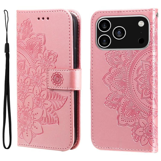 Seven-petal Flowers Embossing Leather Phone Case, For iPhone 18 Pro / 17 Pro, For iPhone 18 Pro Max / 17 Pro Max, For iPhone 17e / 16e, For iPhone 17, For iPhone Air, For iPhone 16 Pro Max, For iPhone 16 Pro, For iPhone 16 Plus, For iPhone 16          ...