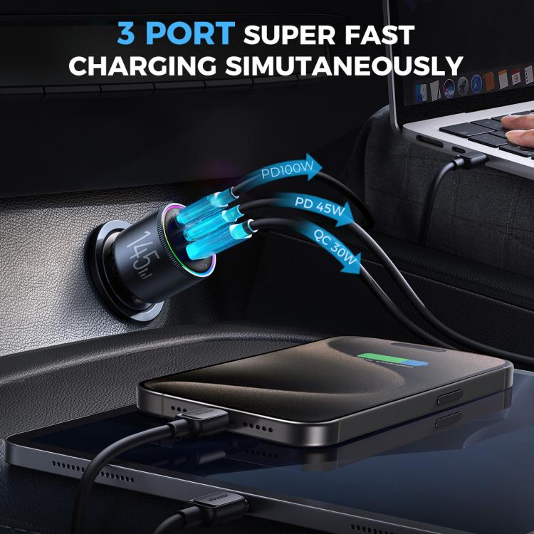 Chargeur de voiture 3 ports JOYROOM JR-CCN07 145W double PD+QC3.0, JR-CCN07