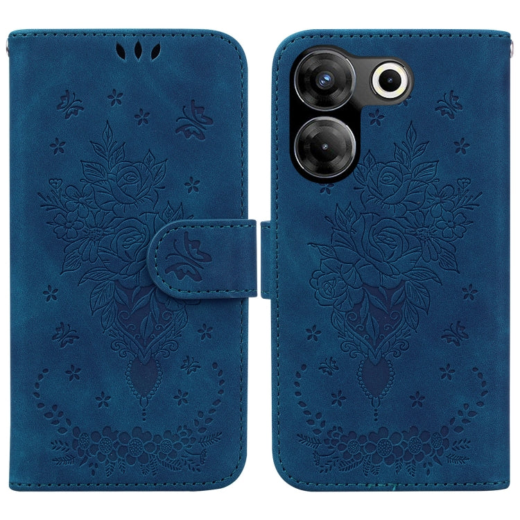 Butterfly Rose Embossed Leather Phone Case, For Tecno Camon 20 Pro 4G / 20