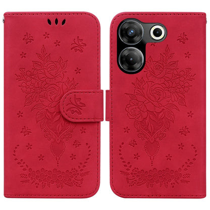 Butterfly Rose Embossed Leather Phone Case, For Tecno Camon 20 Pro 4G / 20