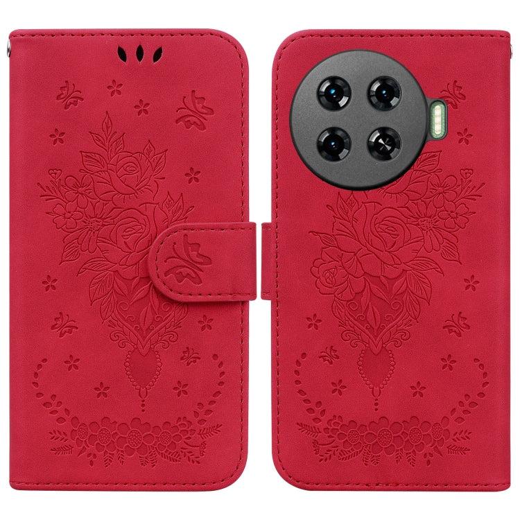 Butterfly Rose Embossed Leather Phone Case, For Tecno Pop 10 / Spark Go 2 4G, For Tecno Camon 40 Pro 4G, For Tecno Camon 40, For Tecno Pop 9 5G / Spark 30C 5G, For Tecno Camon 30S / Camon 30S Pro, For Tecno Spark 30 Pro, For Tecno Spark 30 4G          ...