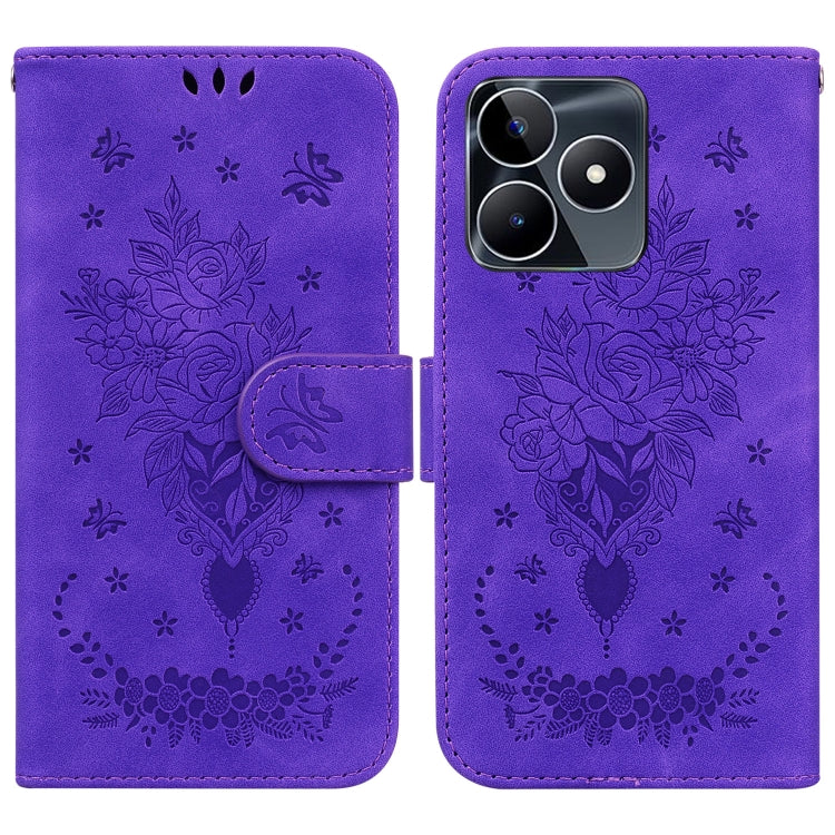 Butterfly Rose Embossed Leather Phone Case, For Realme 11 5G/Narzo 60 India Version, For Realme 11 5G Global, For Realme 11 Pro / 11 Pro+ / Narzo 60 Pro, For Realme C53 / Narzo N53, For Realme C65 4G