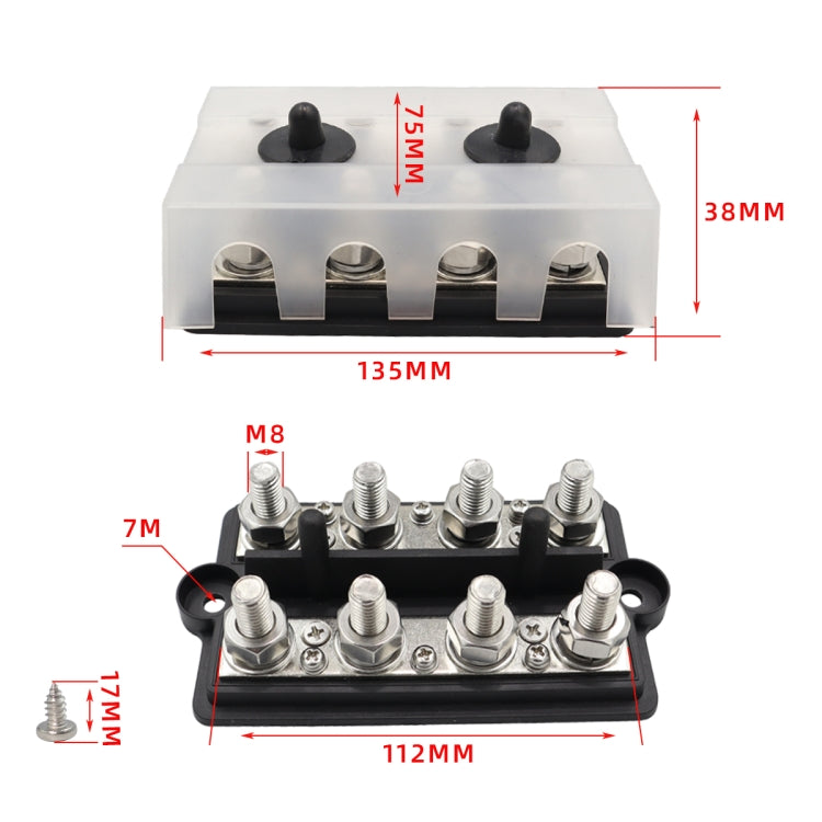 RV Modified Yacht Double-row 4-way Busbar with Dust Cover, CP-3156 M8, CP-3157 M10