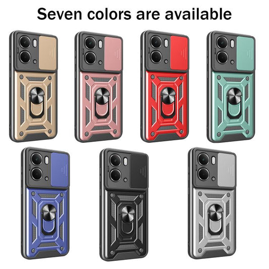 Handyhülle aus TPU+PC mit verschiebbarer Kameraabdeckung, für Realme C75 4G / 14x 5G Global, für Realme 13+ 5G, für Realme 13 Pro / 13 Pro+ 5G, für Realme C61 / C63, für Realme 12 5G Global, für Realme 12+ 5G Global, für Realme 12 Pro / 12 Pro+ 5G
