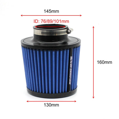Filtre d'admission d'air de moteur conique froid à haut débit XH-UN077-079 pour voiture, 63mm, 76mm, 89mm, 101mm