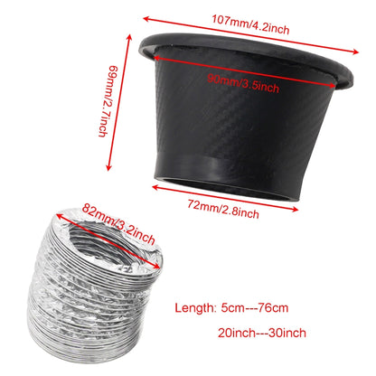XH-UN099 Carbon Fiber Car Front Bumper Turbo Air Intake Inlet Pipe Air Funnel Kit, Round, Square
