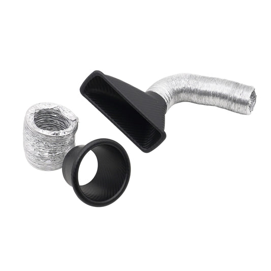XH-UN099 Carbon Fiber Car Front Bumper Turbo Air Intake Inlet Pipe Air Funnel Kit, Round, Square