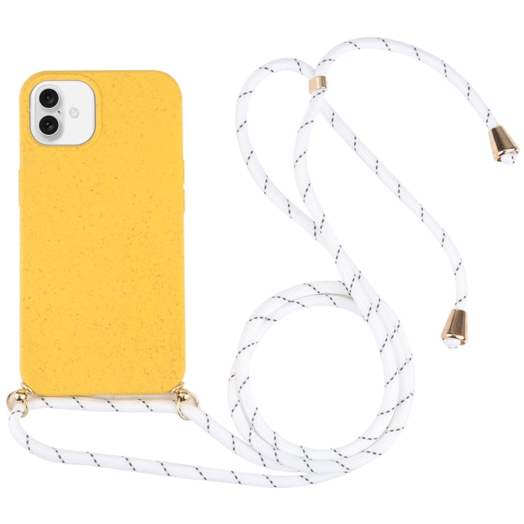 Wheat Straw TPU Shockproof Phone Case with Neck Lanyard, For iPhone 16 Pro Max, For iPhone 16 Pro, For iPhone 16 Plus, For iPhone 16, For iPhone 15 Pro Max, For iPhone 15 Pro, For iPhone 15 Plus, For iPhone 15