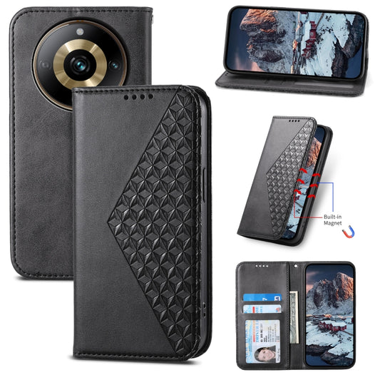 Cubic Grid Calf Texture Magnetic Leather Phone Case, For Realme 11 Pro