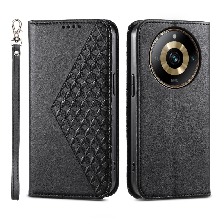 Cubic Grid Calf Texture Magnetic Leather Phone Case, For Realme 11 Pro