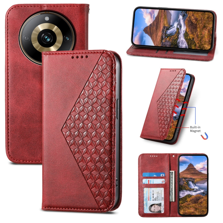 Cubic Grid Calf Texture Magnetic Leather Phone Case, For Realme 11 Pro