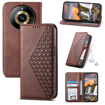 Cubic Grid Calf Texture Magnetic Leather Phone Case, For Realme 11 Pro